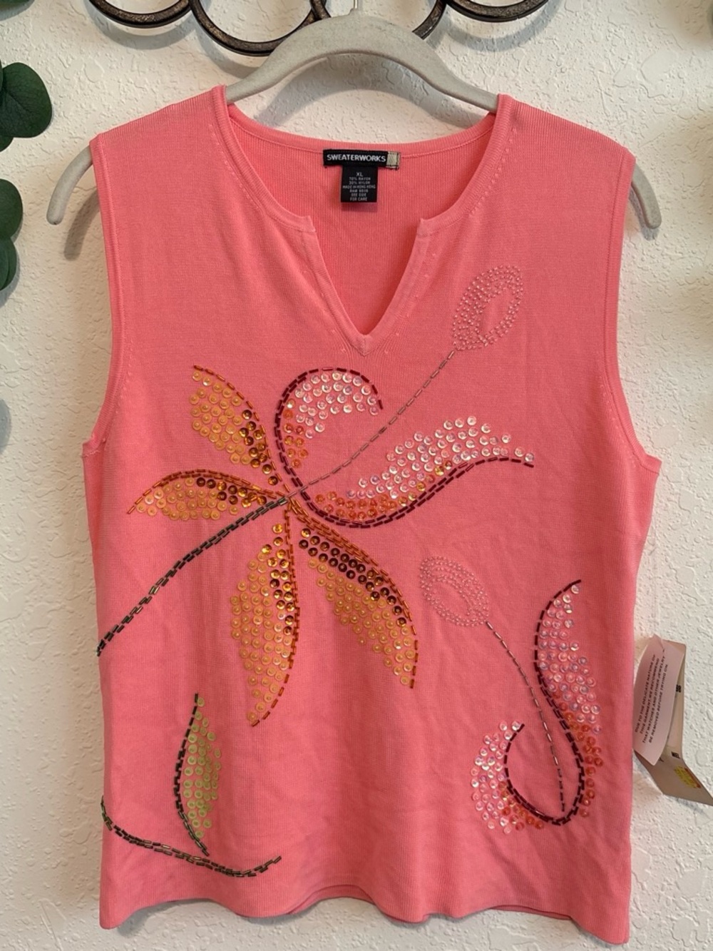 NWT Y2K Deadstock Fairycore Pink Beaded Floral Tank Top💕